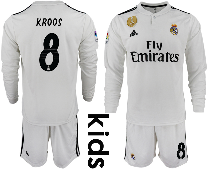 2018_2019 Club Real Madrid home long sleeve Youth #8 soccer jerseys->customized soccer jersey->Custom Jersey